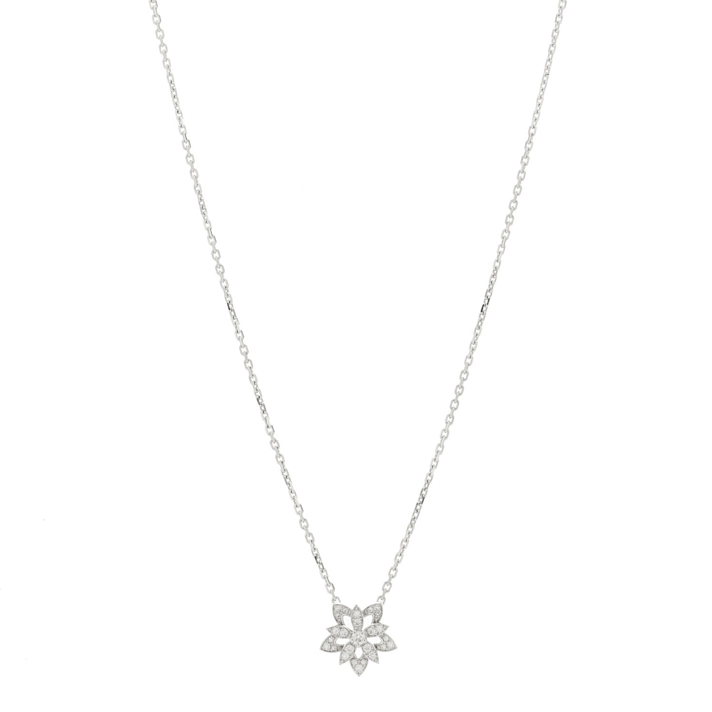 18K White Gold Diamond Mini Lotus Pendant Necklace
