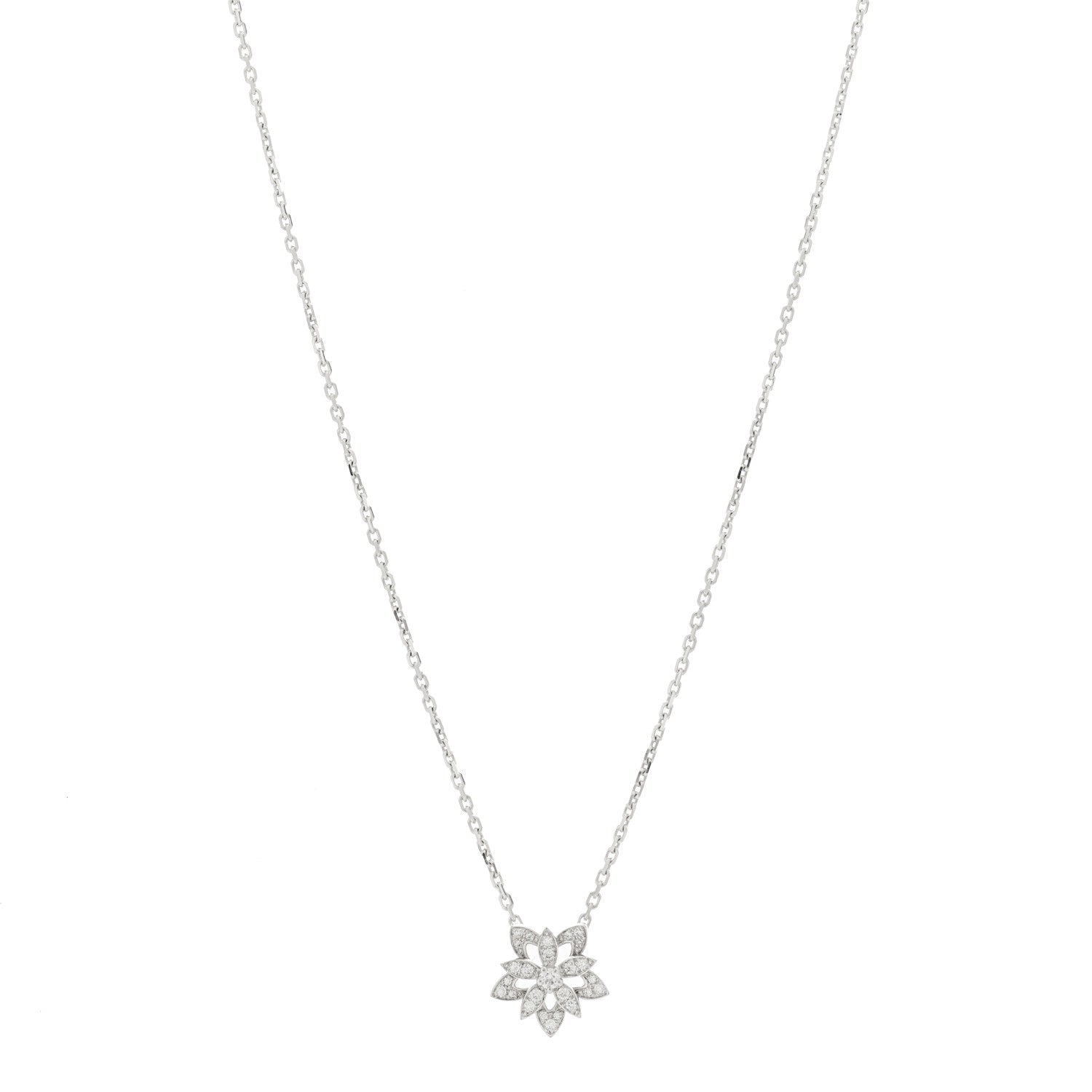 Van Cleef & Arpels 18K White Gold Diamond Mini Lotus Pendant Necklace 1 of 6