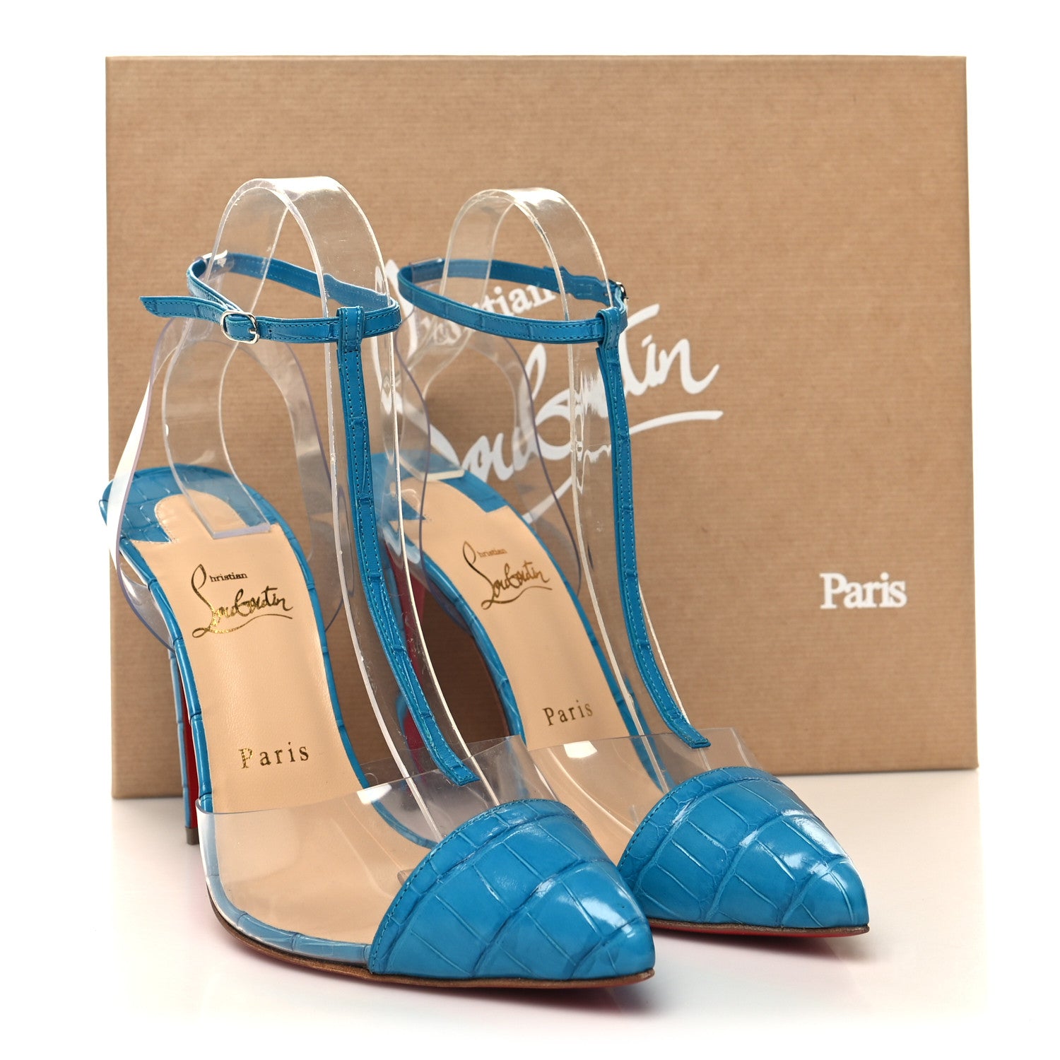 Christian Louboutin Shiny Alligator PVC Nosy 100 Pumps 39.5 Piscine 8 of 8