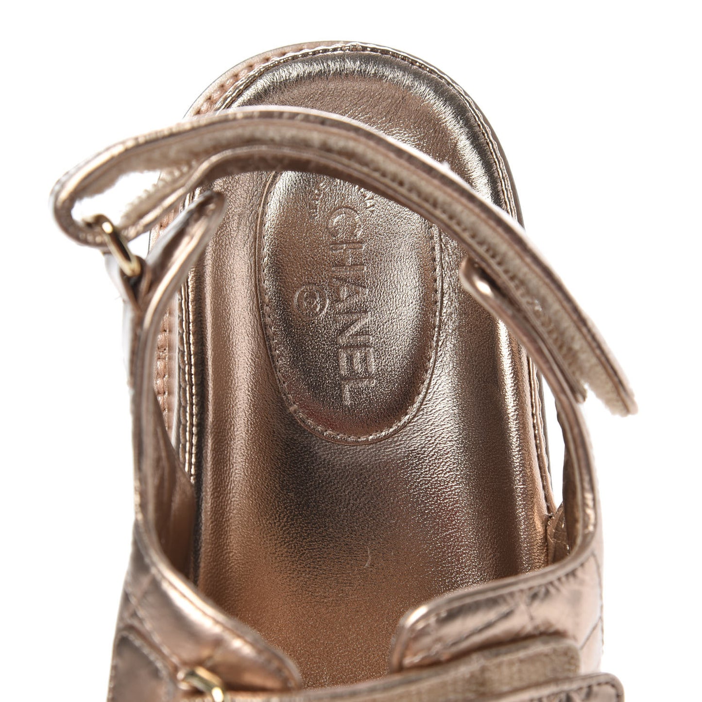 Iridescent Lambskin Quilted CC Dad Sandals 39.5 Light Bronze