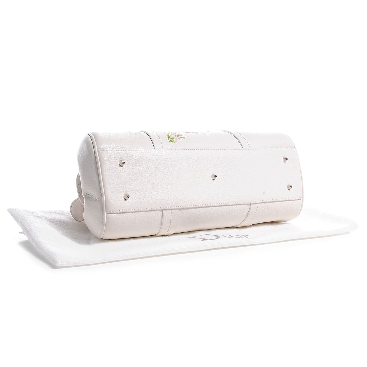Grained Calfskin Vintage Flowers Frame Satchel White