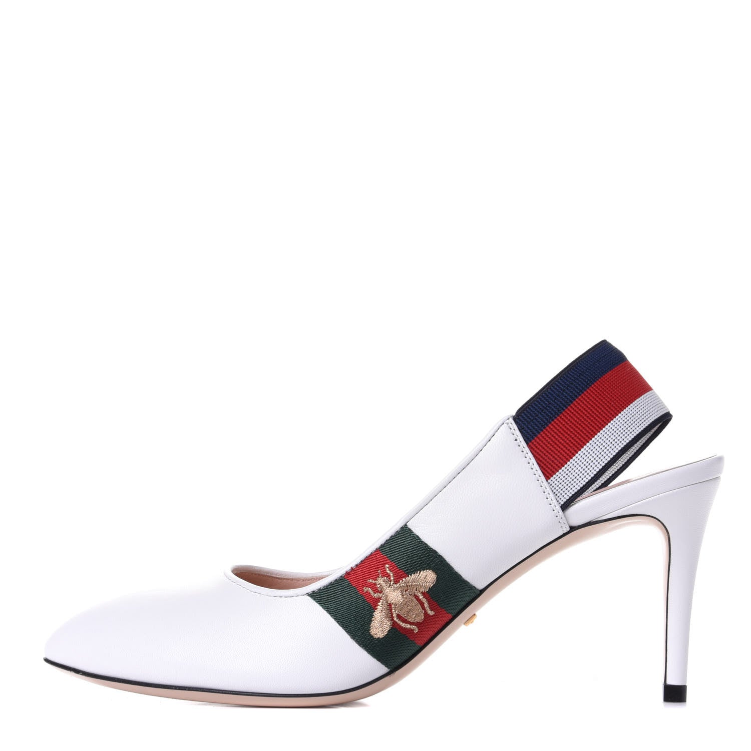 Gucci Malaga Kid Web Sylvie Mid Heel Slingback Pumps 38 White 1 of 11