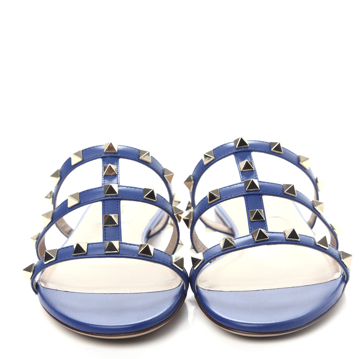 Calfskin Rockstud Caged Flat Slide Sandals 36 Blu Delft
