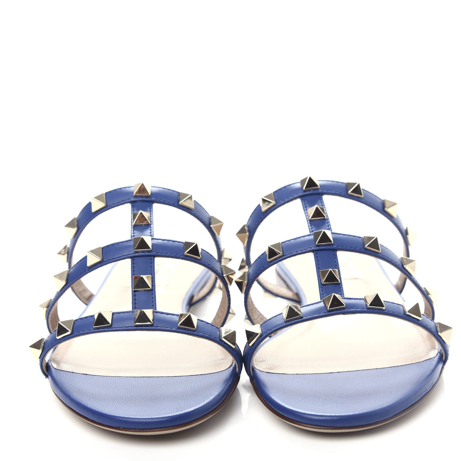 Valentino Garavani Calfskin Rockstud Caged Flat Slide Sandals 36 Blu Delft 5 of 11