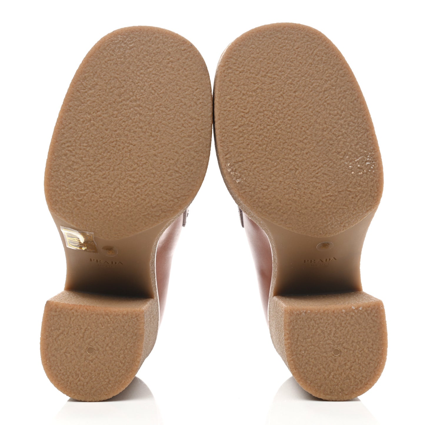 Calfskin Metal Triangle Logo Flow Heeled Loafers 36 Caramel