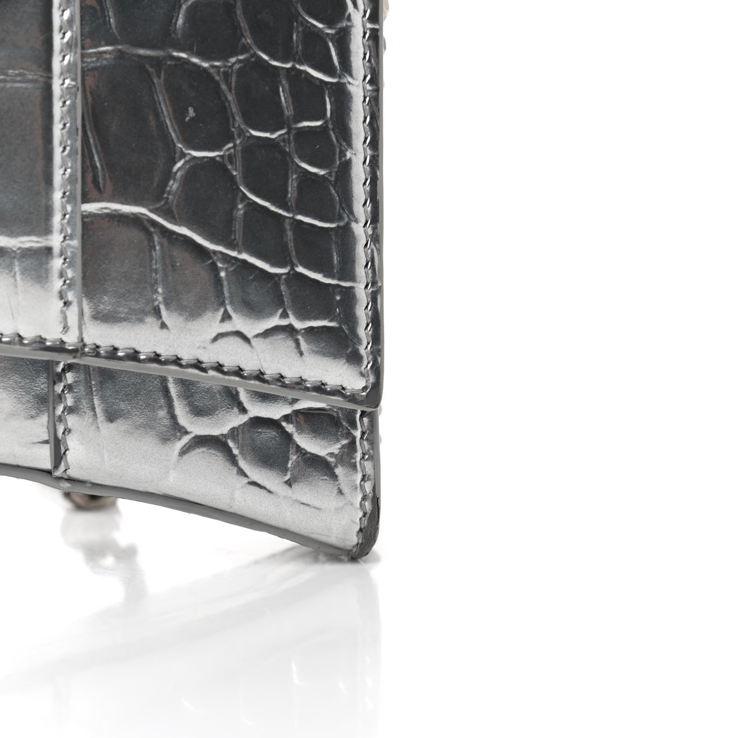 Balenciaga Metallic Calfskin Crocodile Embossed Hourglass Chain Bag Silver 7 of 7