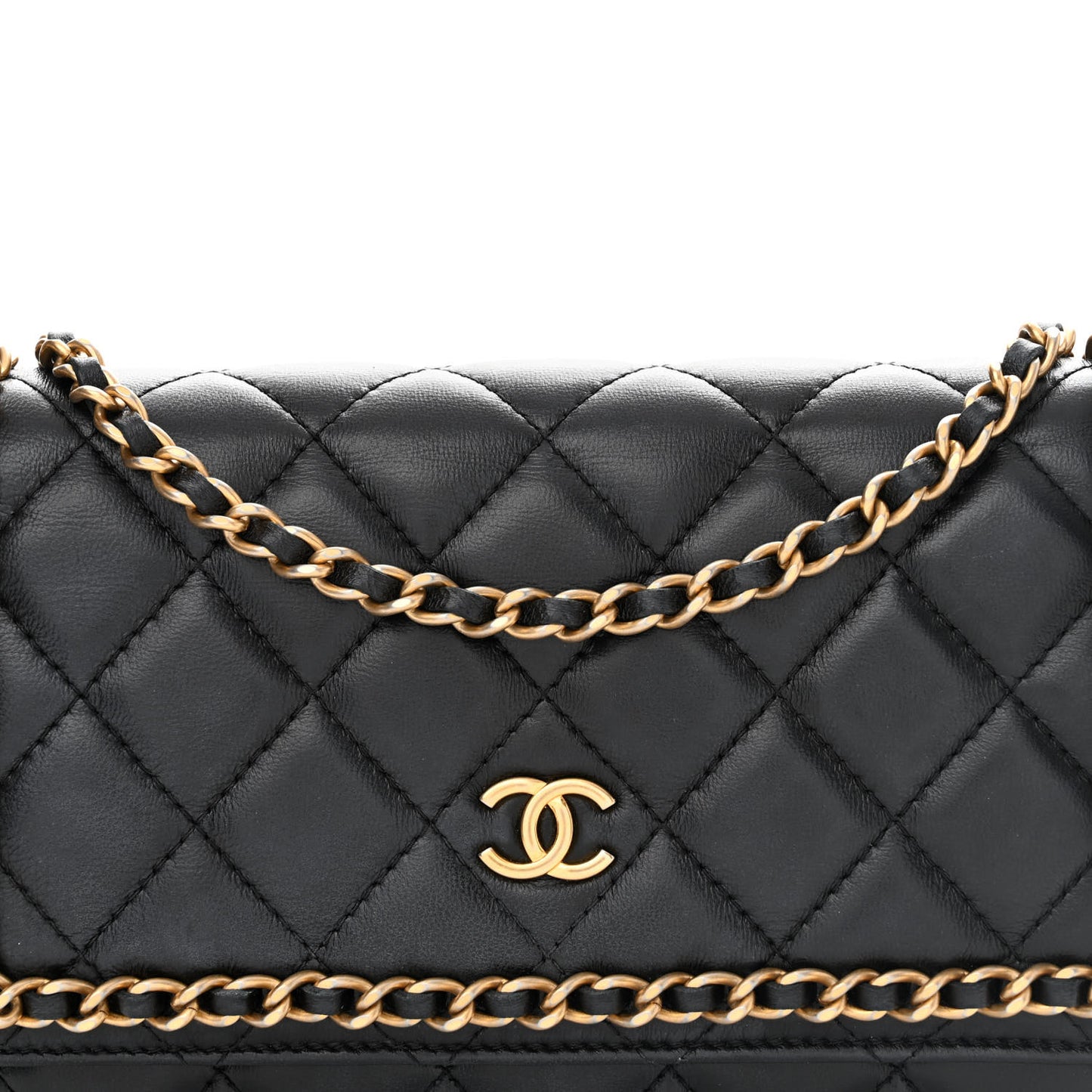 Lambskin Quilted Chain Around Wallet On Chain WOC Black