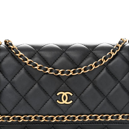 Chanel Lambskin Quilted Chain Around Wallet On Chain WOC Black 9 of 14