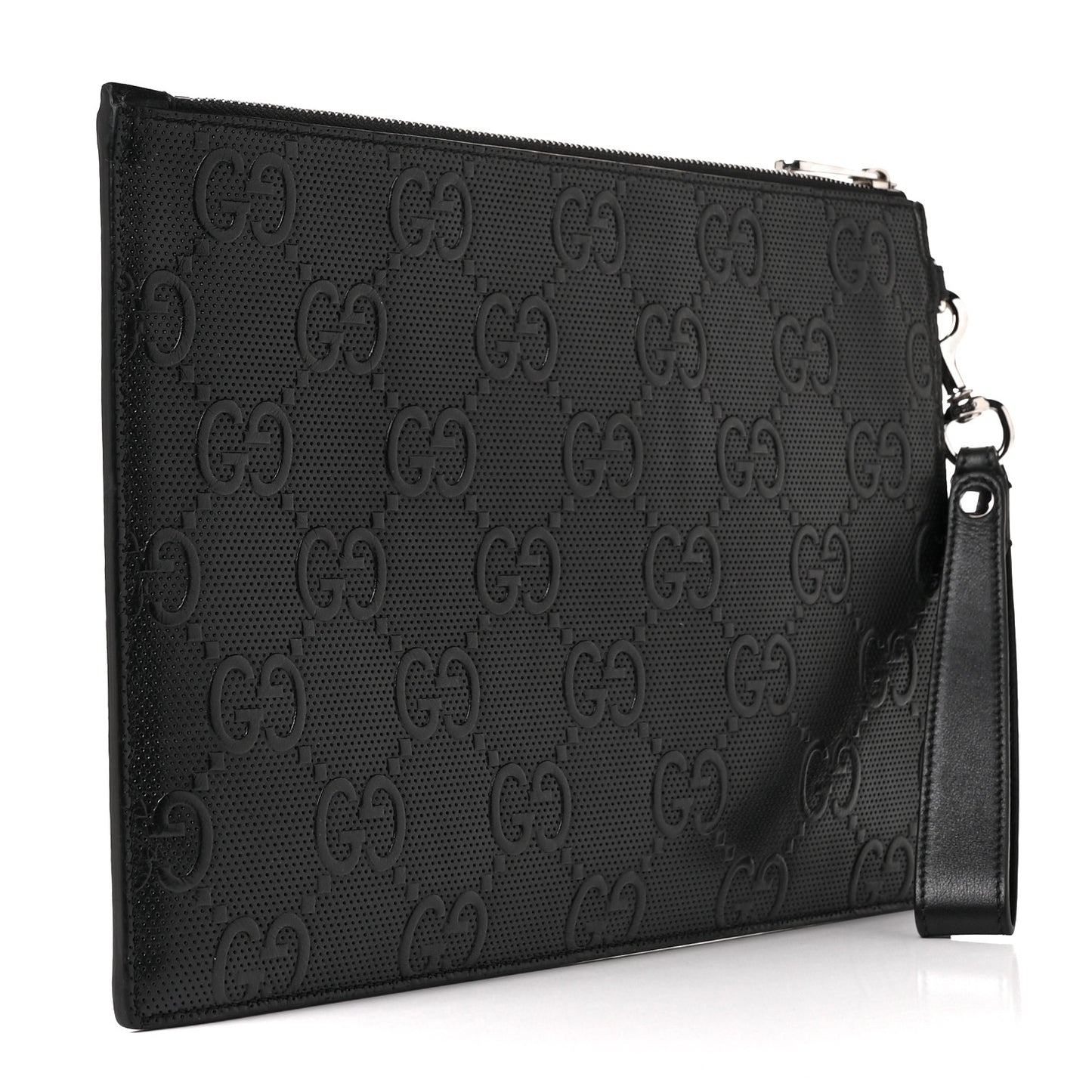 Calfskin GG Tennis Embossed Wristlet Pouch Black