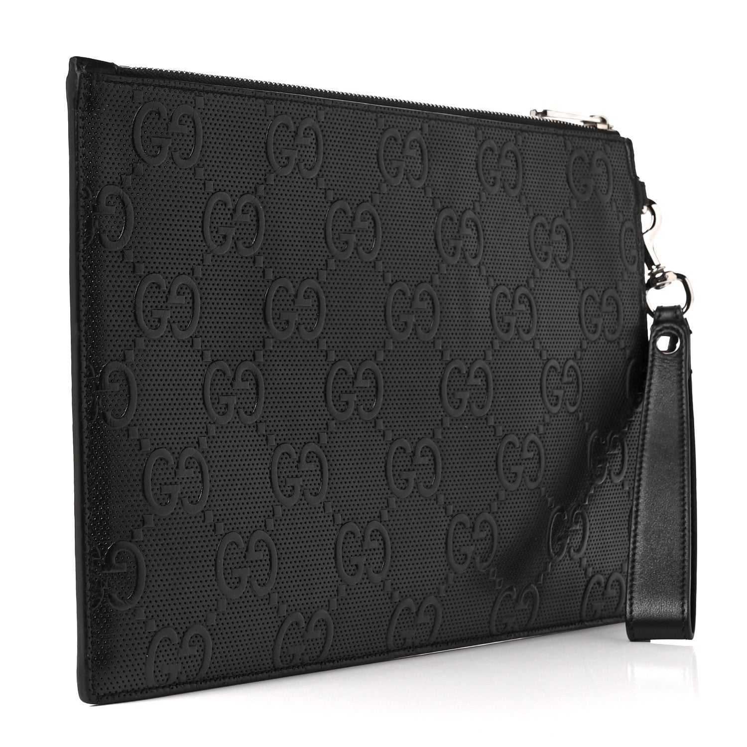 Gucci Calfskin GG Tennis Embossed Wristlet Pouch Black 3 of 8