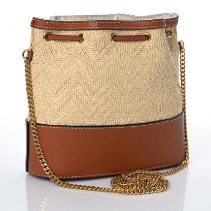 Valentino Garavani Raffia Calfskin Vlogo Drawstring Shoulder Bag Naturale Saddle Brown 3 of 8