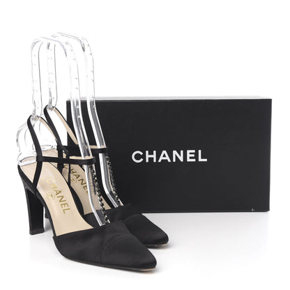 Chanel Satin Crystal Slingback Cap Toe Pumps 39 Black 11 of 11