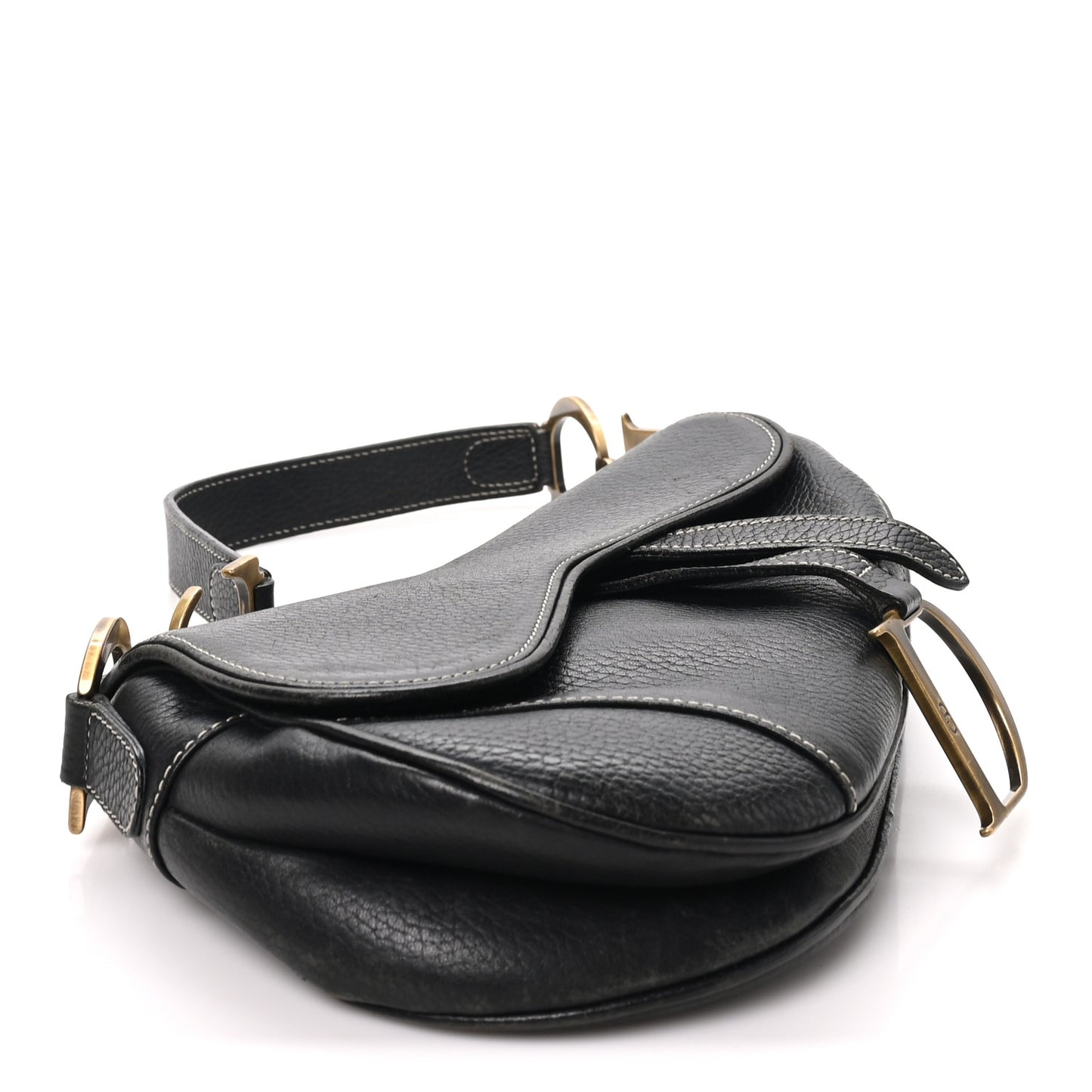 Grained Calfskin Saddle Bag Black