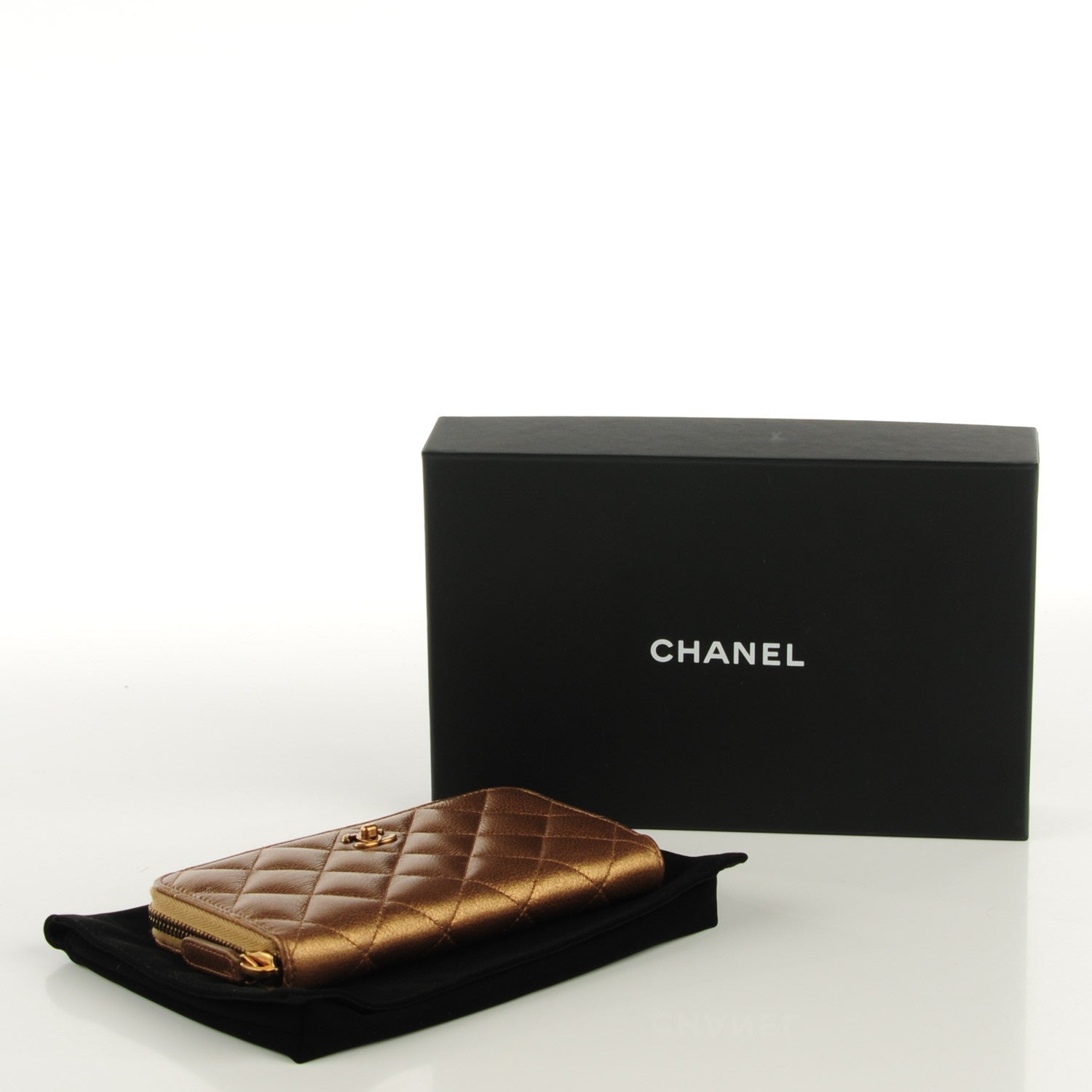 Chanel Metallic Calfskin Quilted Zip Around Wallet Gold 4 of 8