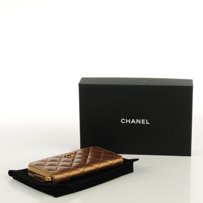 Chanel Metallic Calfskin Quilted Zip Around Wallet Gold 4 of 8