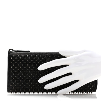 Prada Glace Borchie Studded Zip Around Wallet Black 2 of 11