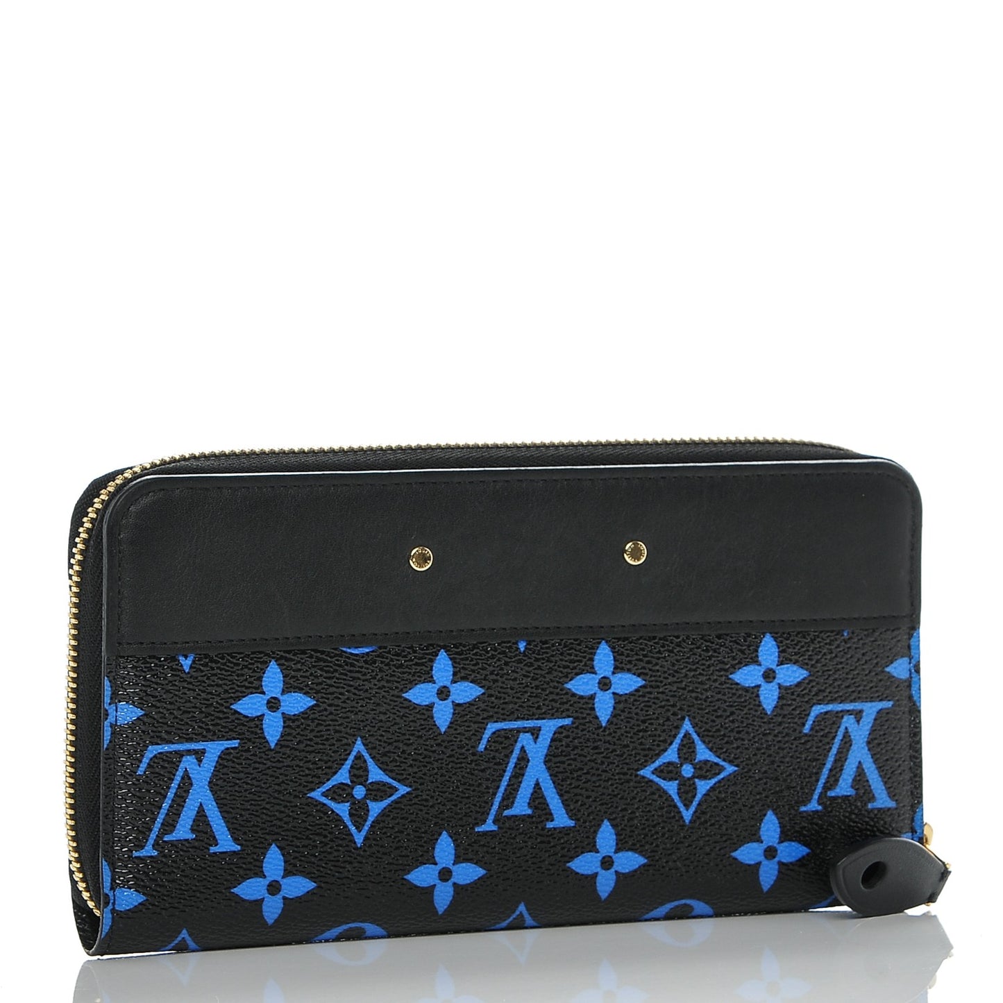Calfskin Colored Monogram Zippy Wallet Blue Black