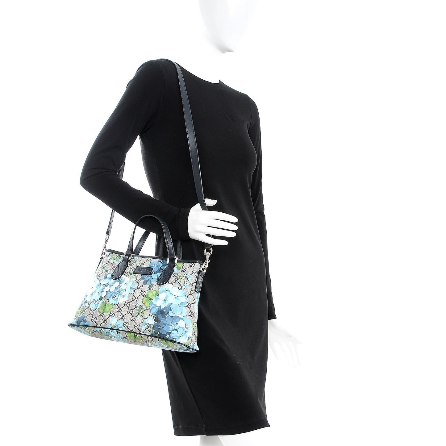 GG Supreme Monogram Blooms Small Zippered Tote Blue