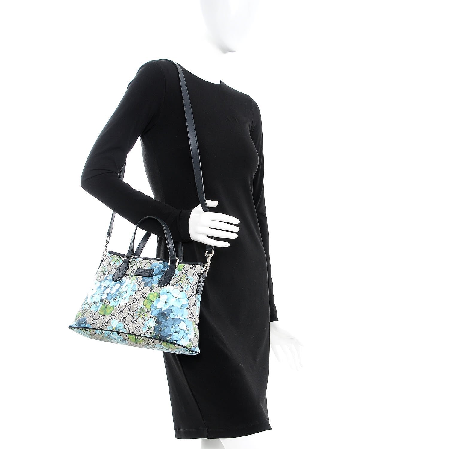Gucci GG Supreme Monogram Blooms Small Zippered Tote Blue 2 of 7