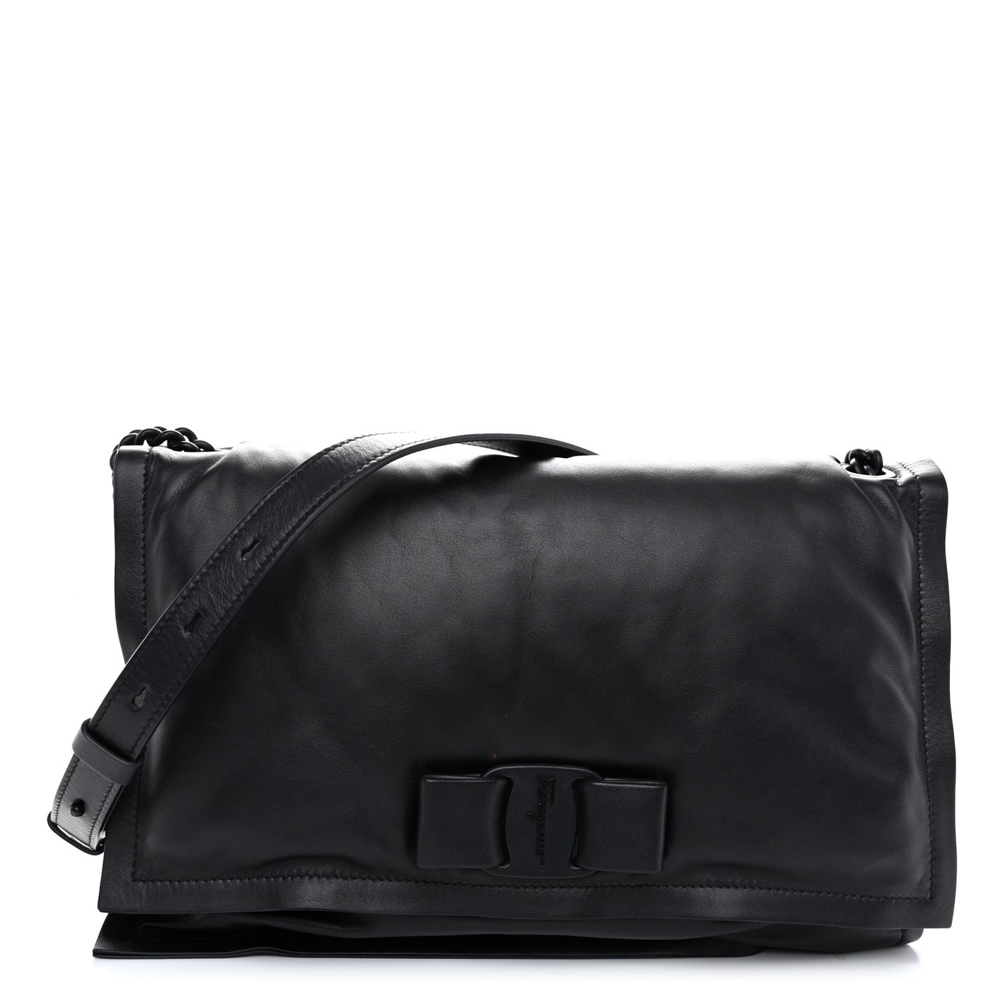 Calfskin Viva Bow Shoulder Bag Black