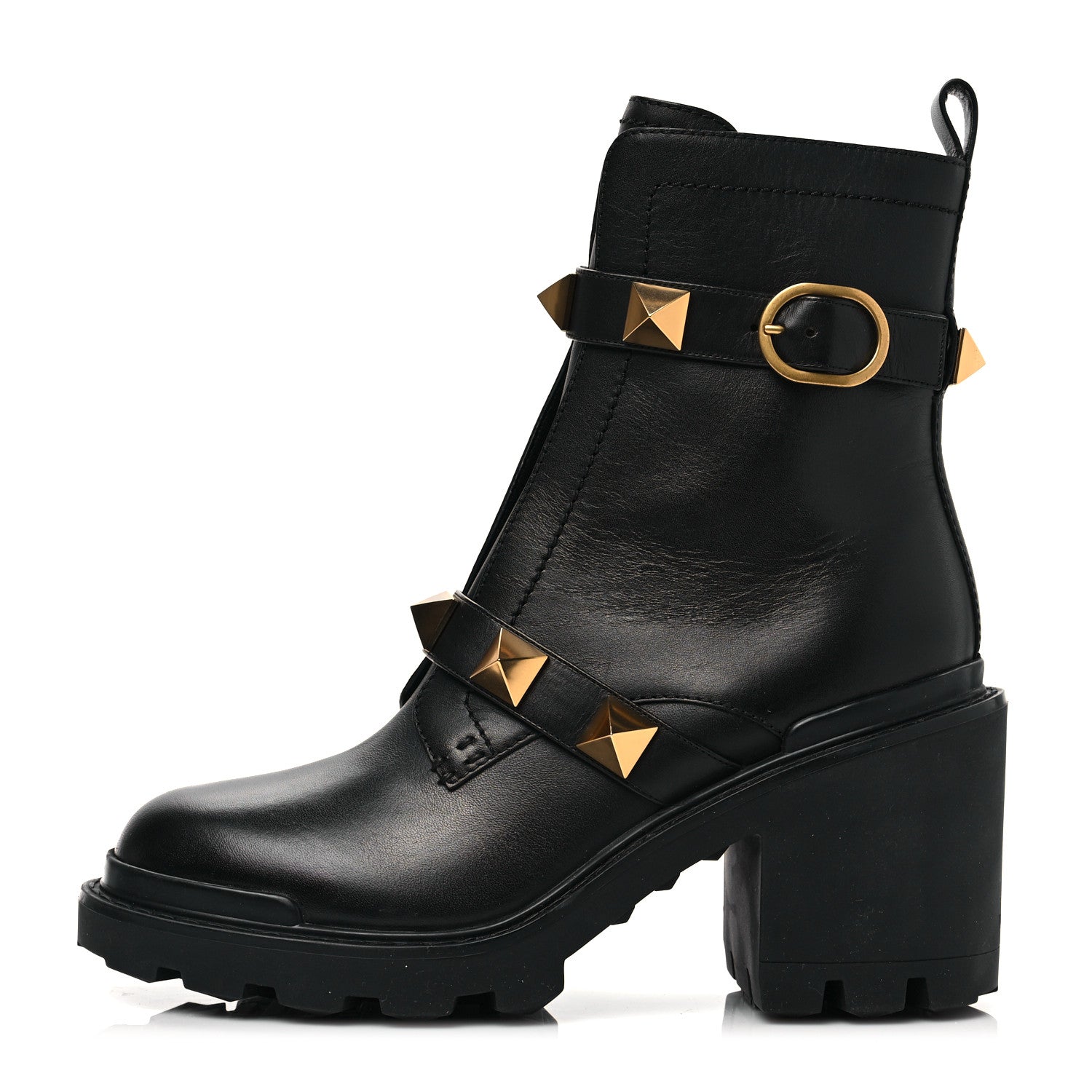 Valentino Garavani Calfskin Roman Stud 20/85mm Combat Boots 40.5 Black 1 of 8
