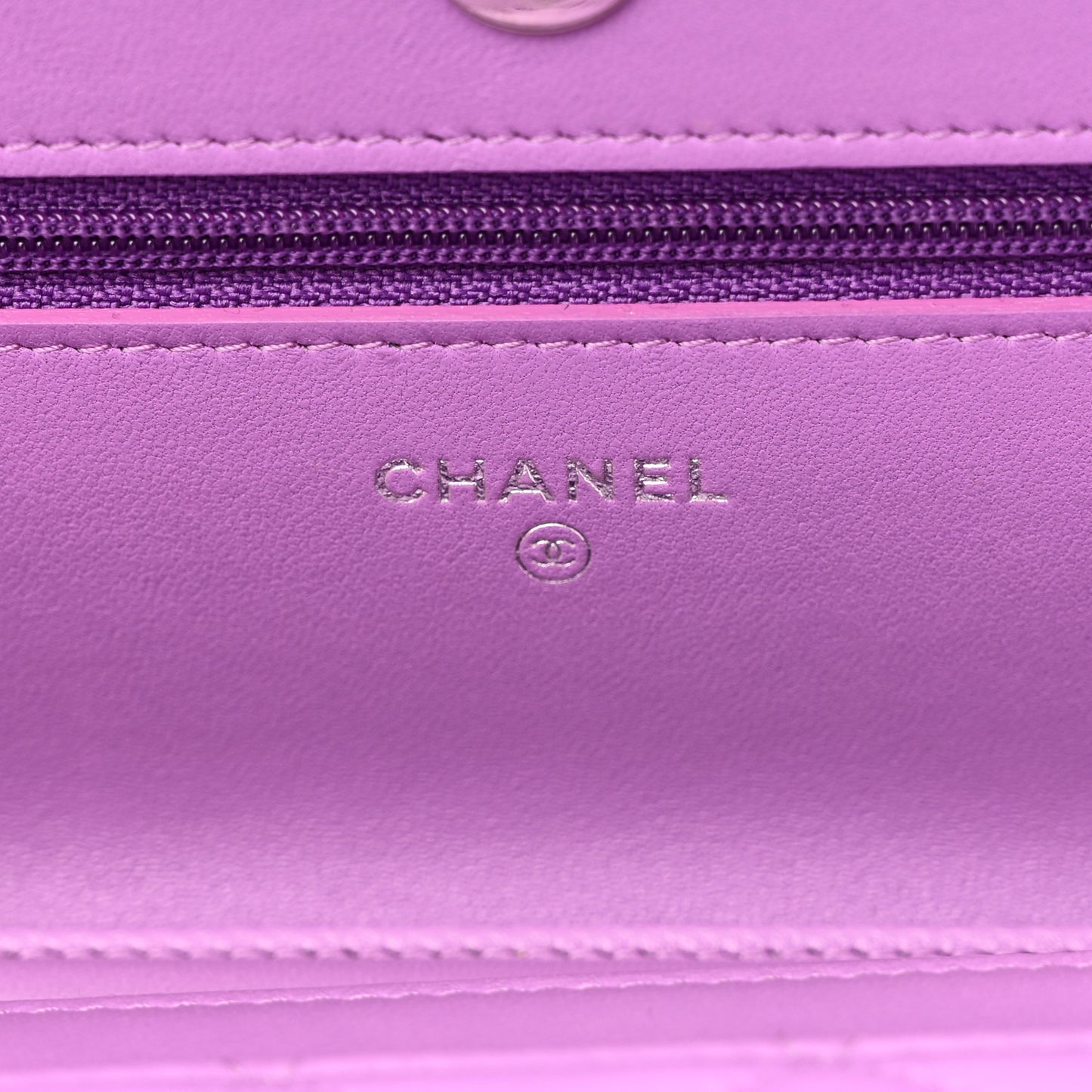 Lambskin Quilted Wallet On Chain WOC Purple