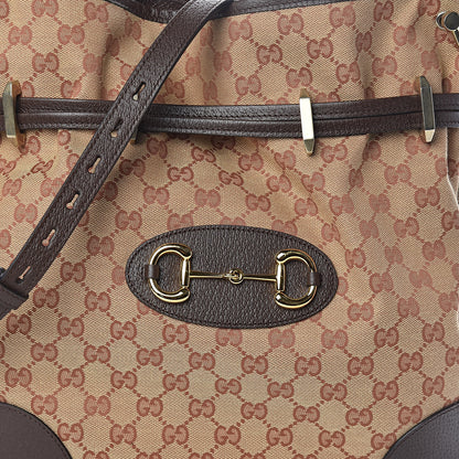 Gucci Monogram Textured Dollar Calfskin Horsebit 1955 Cinch Top Messenger Bag Beige Ebony Cocoa 7 of 9