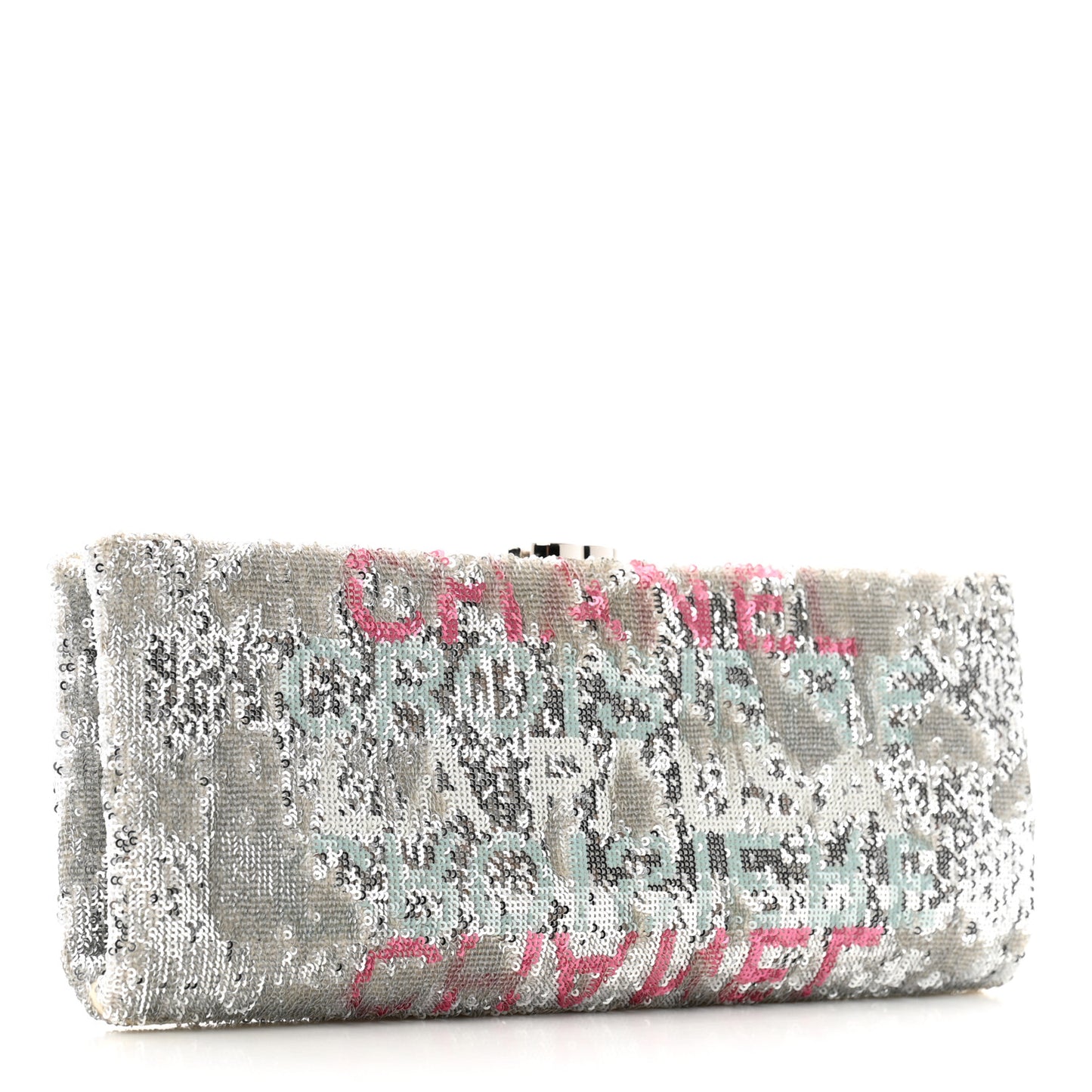 Sequin Satin Embroidered La Pausa Evening Clutch Silver Blue Pink