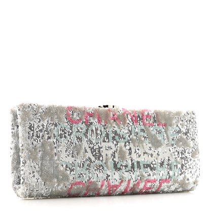 Chanel Sequin Satin Embroidered La Pausa Evening Clutch Silver Blue Pink 3 of 11