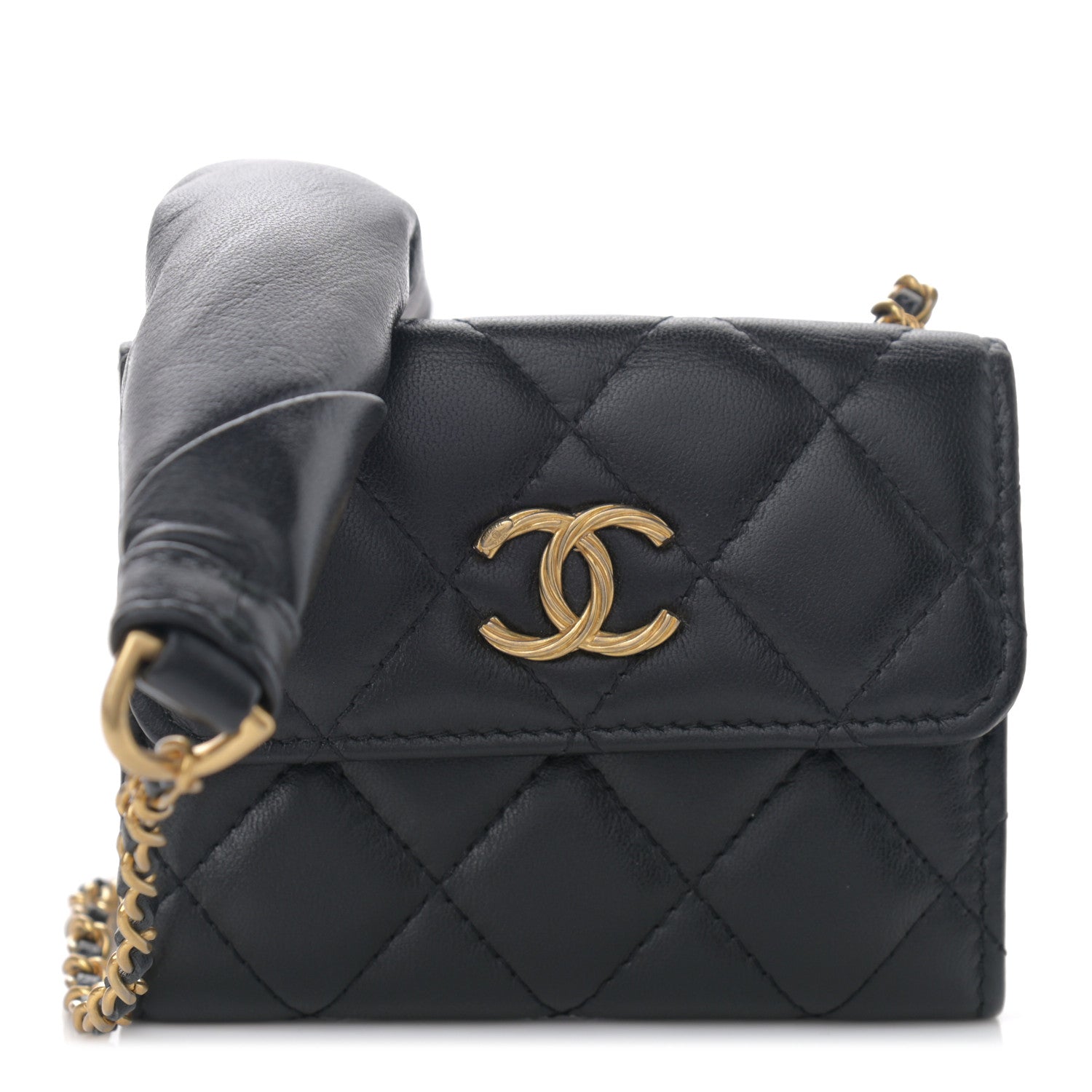 Chanel Lambskin Quilted Card Holder with Chain Black 1 of 13