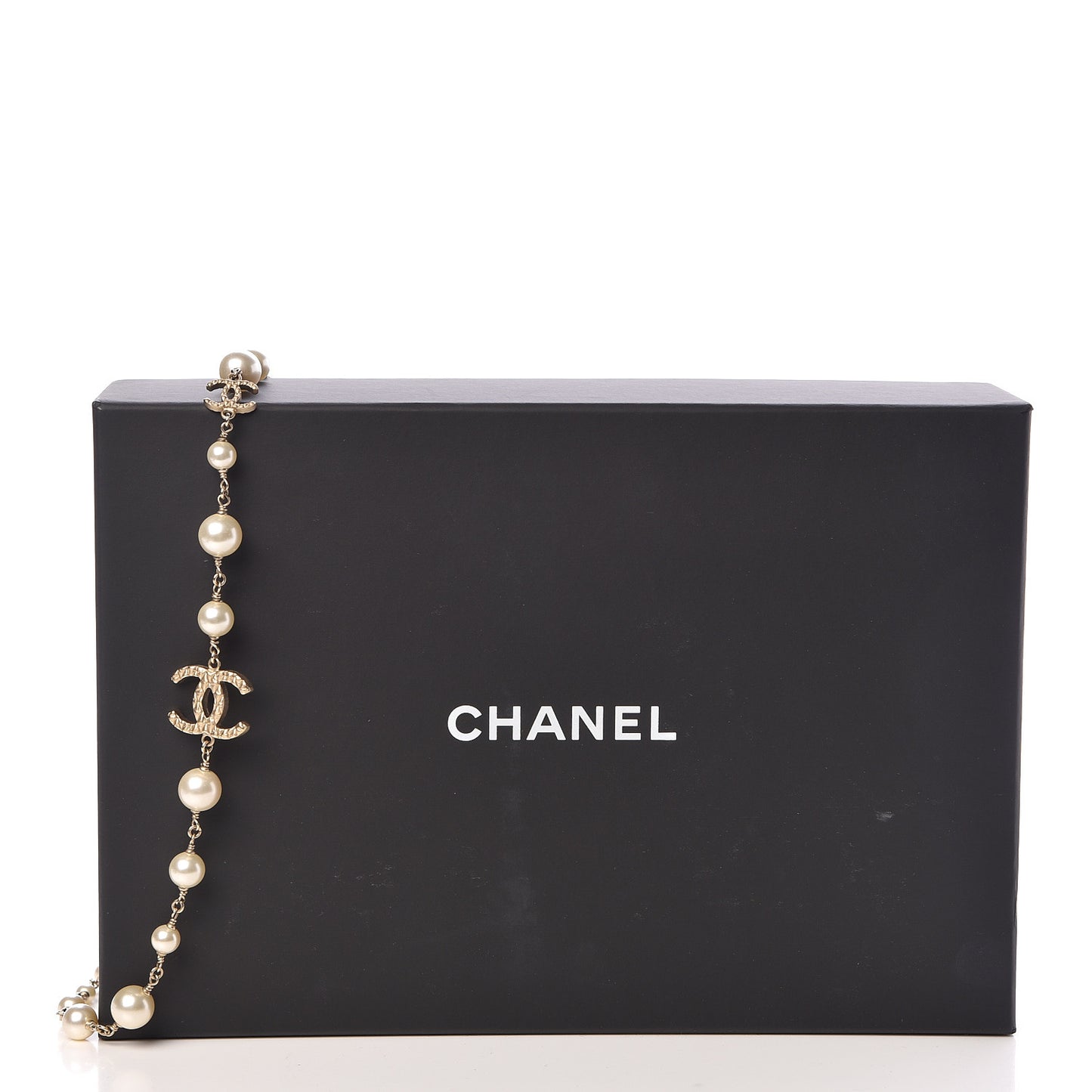 Pearl Bead Crystal CC Long Necklace Gold