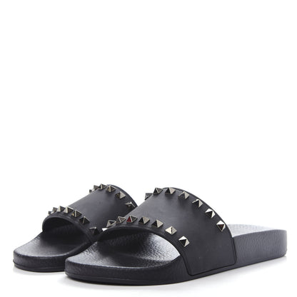 Valentino Garavani Rubber Rockstud Slide Sandals 38 Black 3 of 10