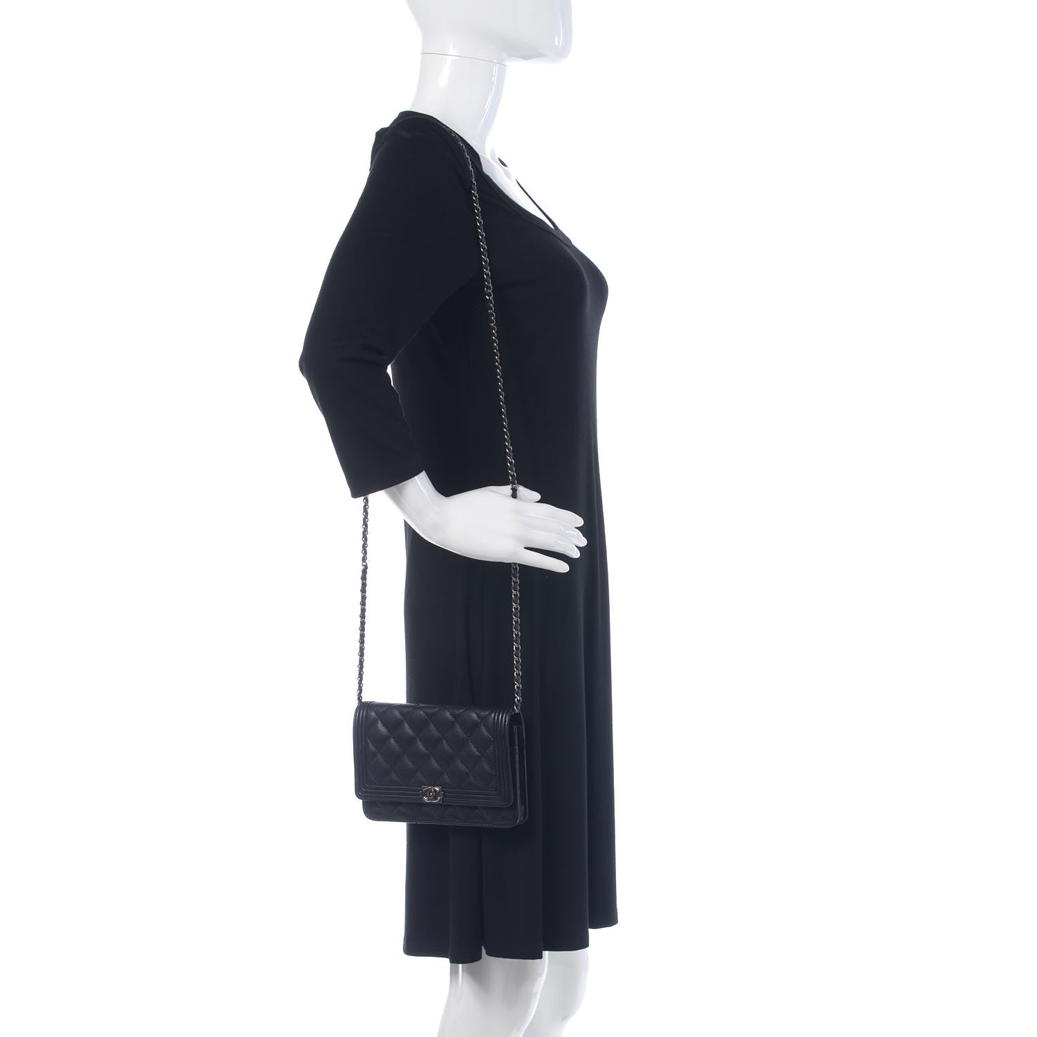 Chanel Calfskin Quilted Boy Wallet On Chain WOC Black 2 of 9