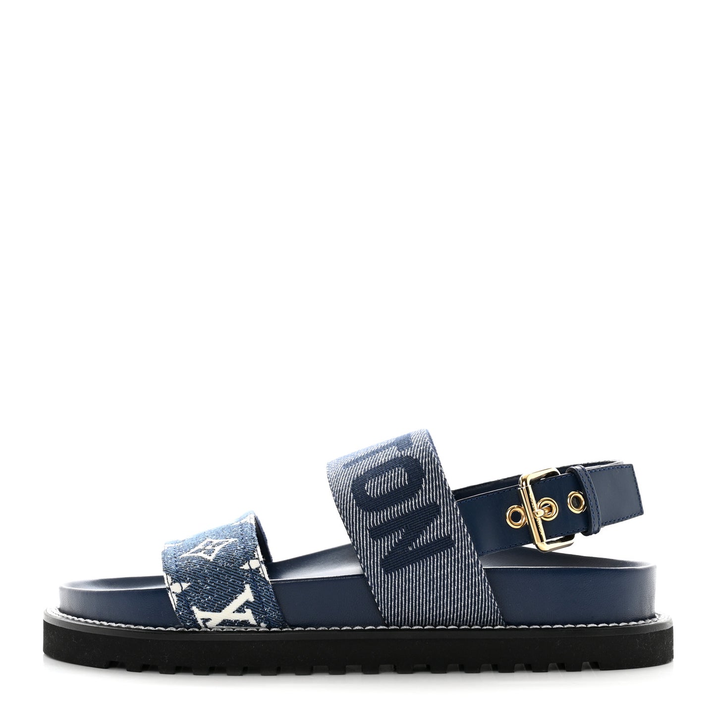 Monogram Denim Paseo Flat Comfort Sandals 39 Navy Blue