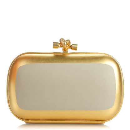 Bottega Veneta Gilded Waxed Leather Knot Clutch Gold White 1 of 6