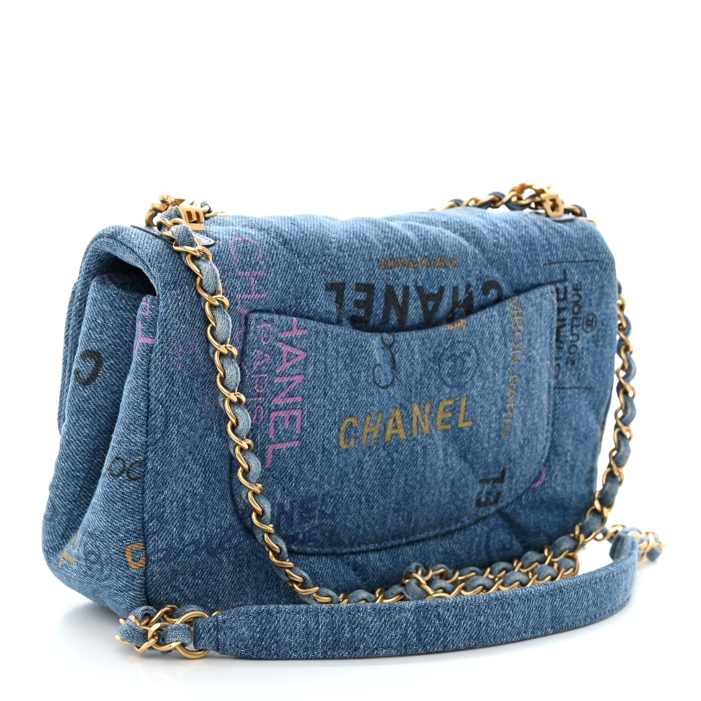 Denim Quilted Mini Denim Mood Rectangular Flap Blue Multicolor