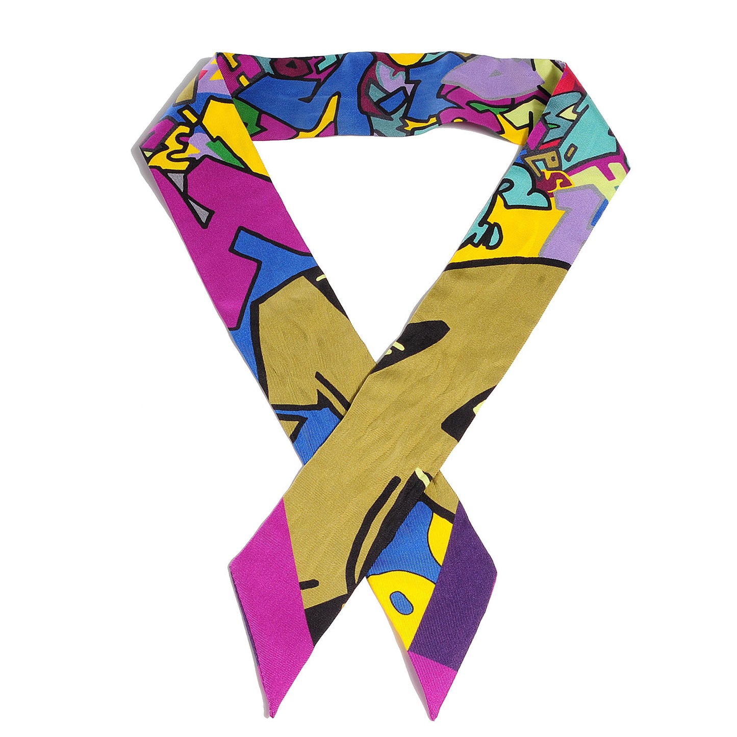Silk Graff Graffiti Twilly Fuchsia Kaki Jaune