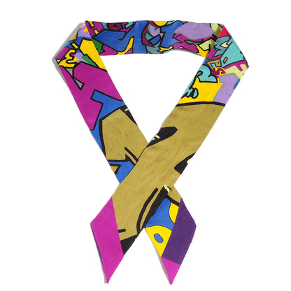 Hermes Silk Graff Graffiti Twilly Fuchsia Kaki Jaune 1 of 5