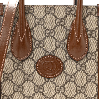 Gucci GG Supreme Monogram Azalea Calfskin Mini Retro Interlocking G Tote Bag Beige Ebony Brown Sugar 8 of 10