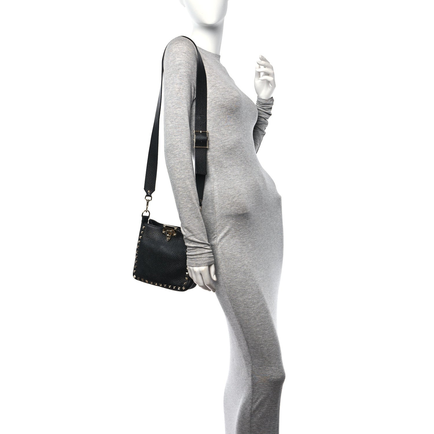 Valentino Garavani Pebbled Calfskin Mini Rockstud Flip-Lock Messenger Bag Black 2 of 9