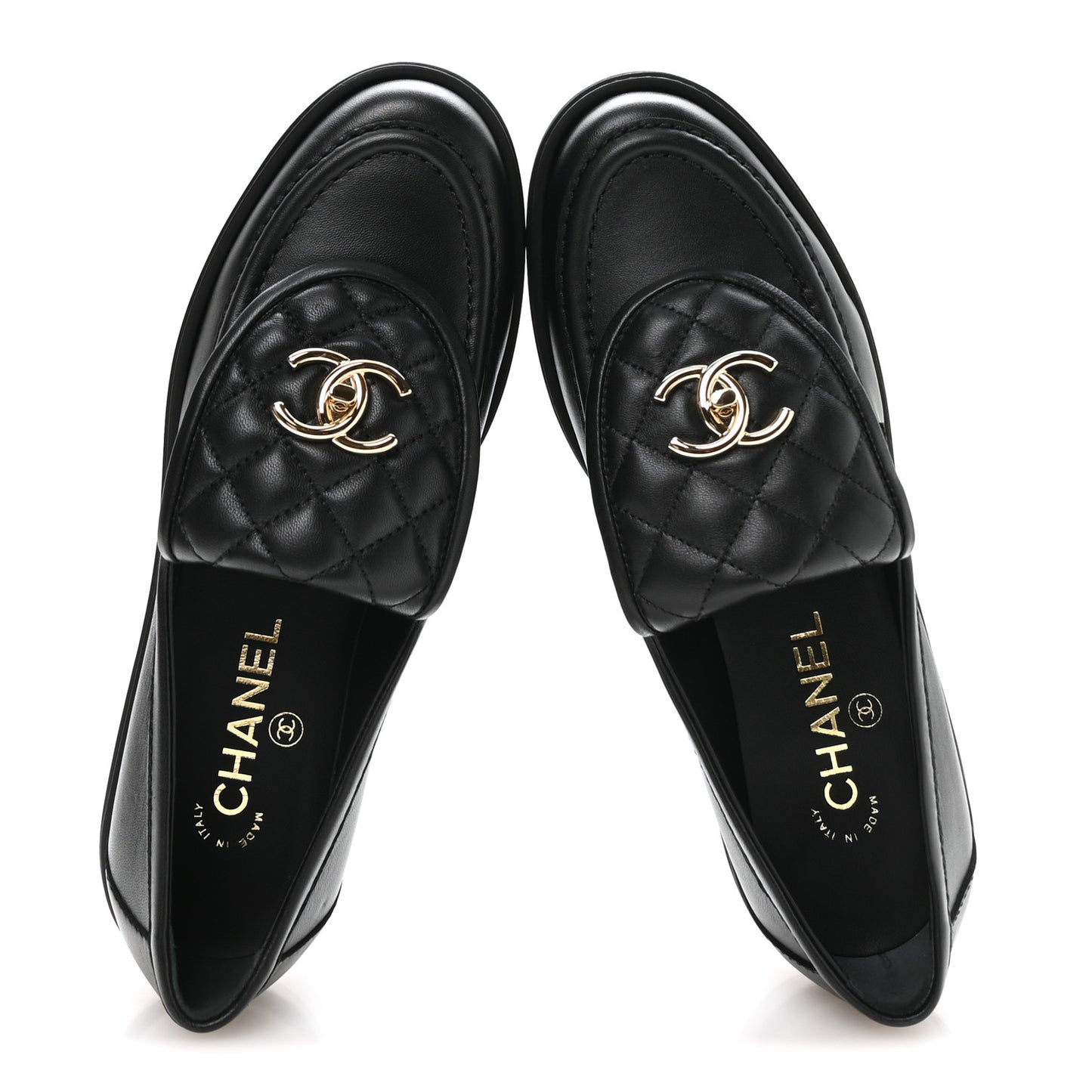 Lambskin Quilted CC Turnlock Loafers 38 Black