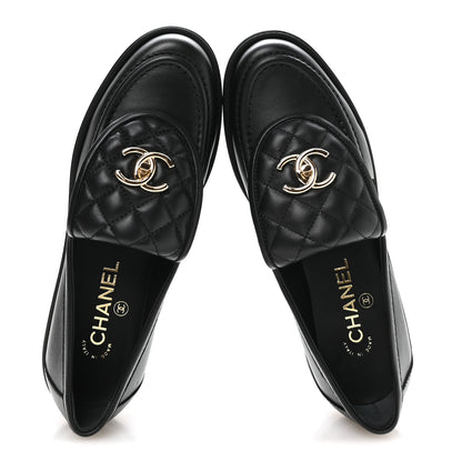 Chanel Lambskin Quilted CC Turnlock Loafers 38 Black 2 of 9