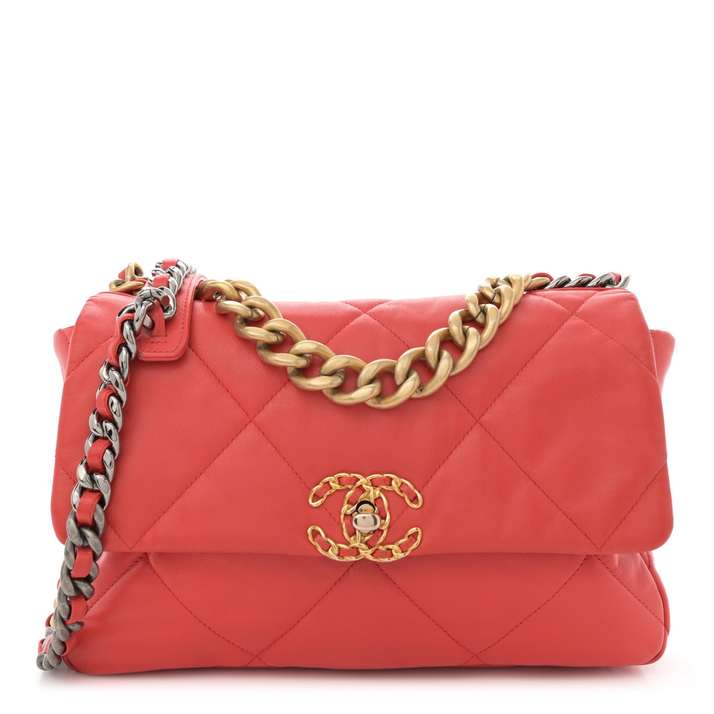 Goatskin Quilted Large Chanel 19 Flap Red