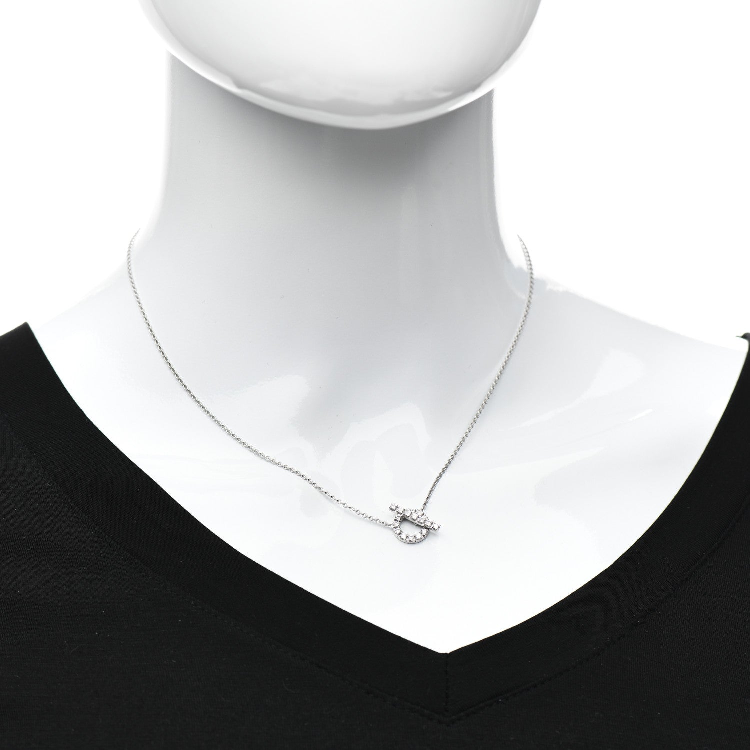 Hermes 18K White Gold Diamond Finesse Pendant Necklace 2 of 5