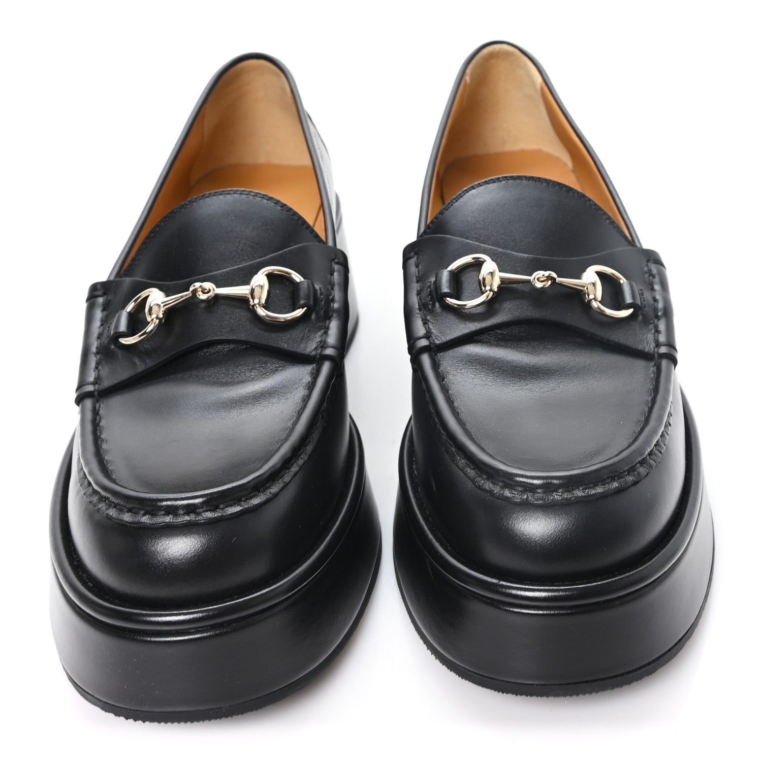 Gucci Kama Calfskin Horsebit Womens Wedge Platform Loafers 38 Black 3 of 10