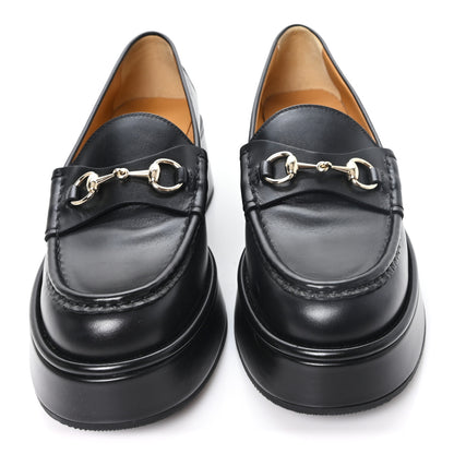 Gucci Kama Calfskin Horsebit Womens Wedge Platform Loafers 38 Black 3 of 10