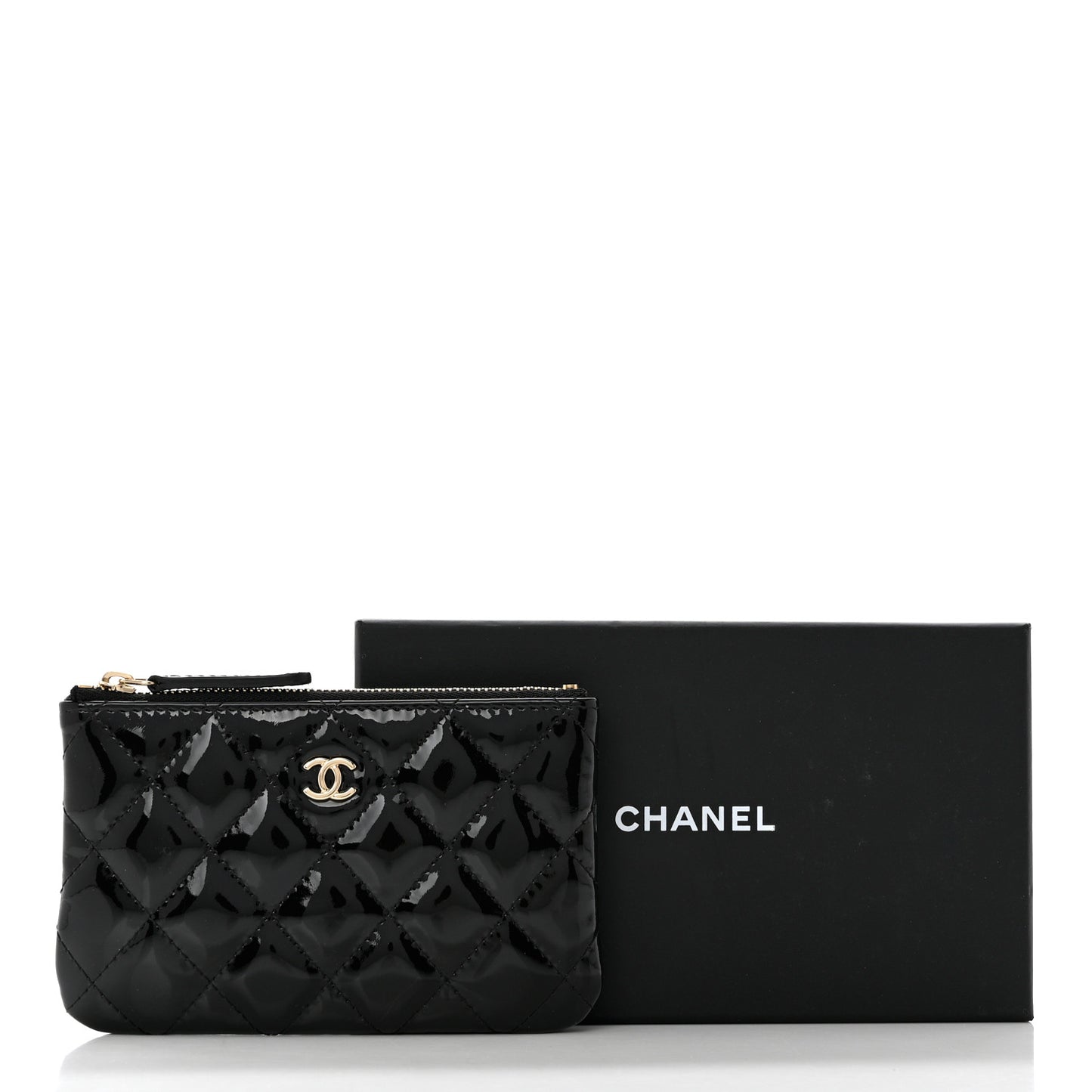 Patent Quilted Small Cosmetic Case Black