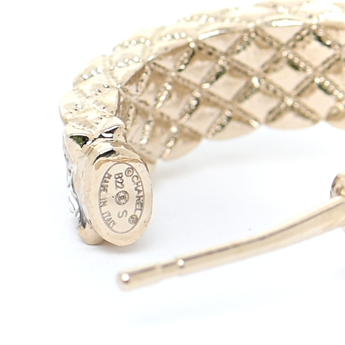 Metal Crystal Quilted CC Hoop Earrings Gold