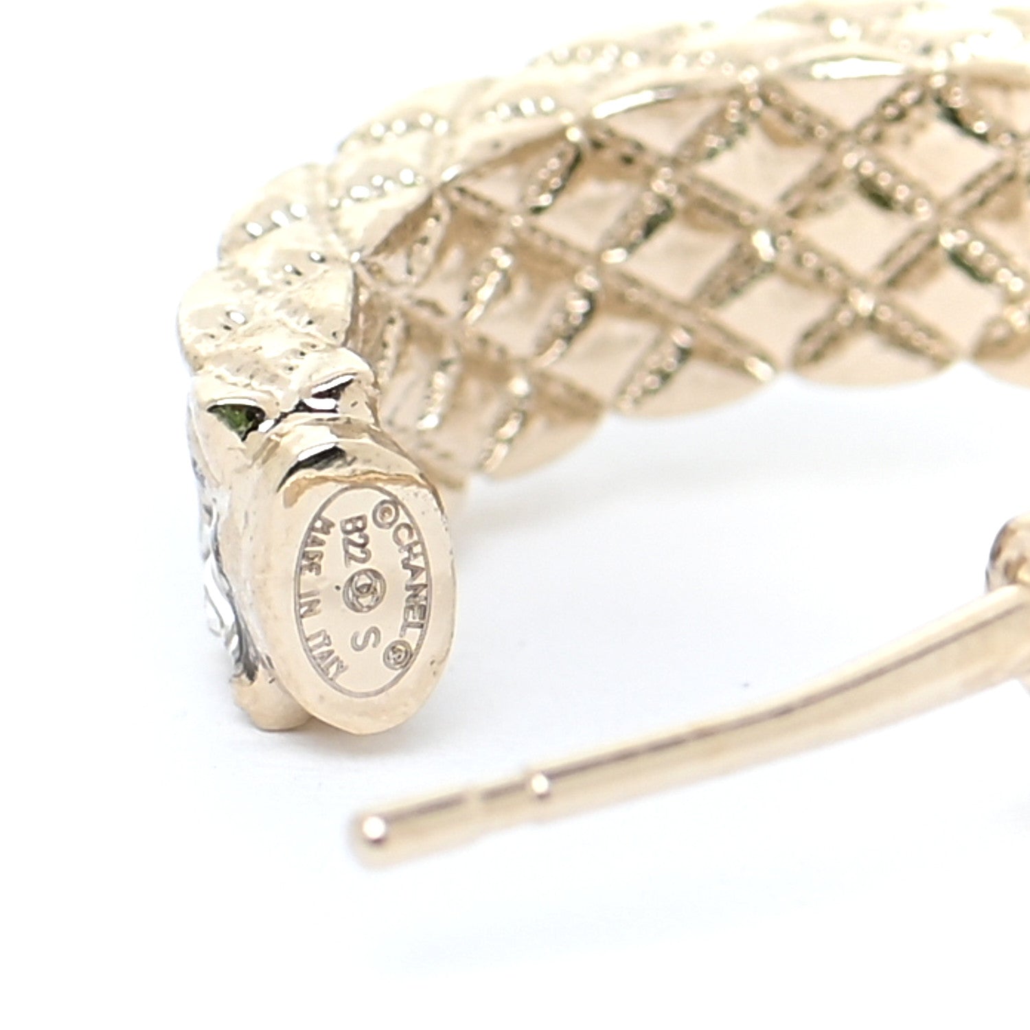 Chanel Metal Crystal Quilted CC Hoop Earrings Gold 4 of 6