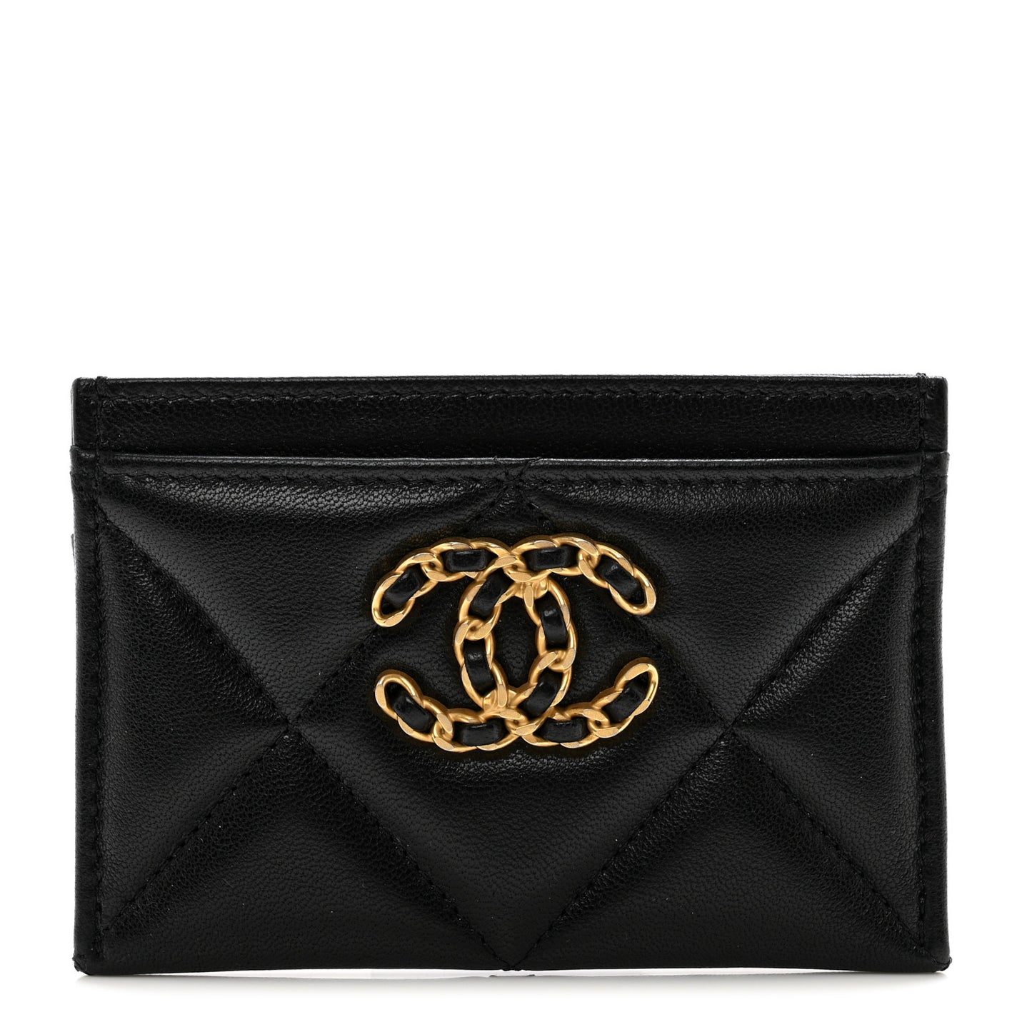 Lambskin Quilted Chanel 19 Card Holder Black